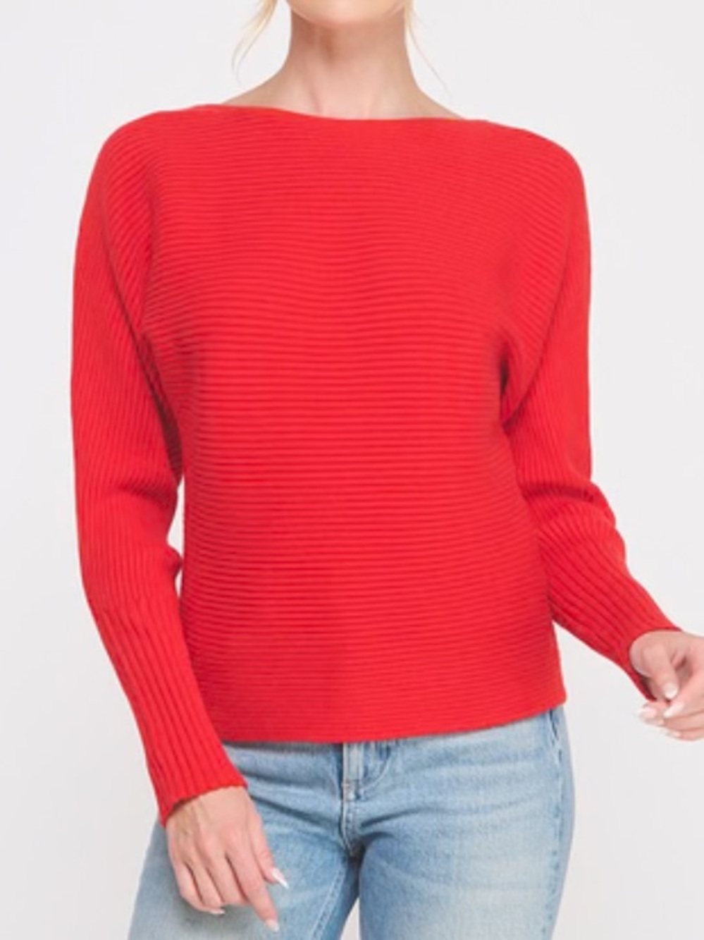 Allie Rose Red Ribbed Crewneck Sweater - Women Large